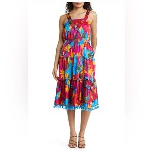 Tahari Blue and Red Ruffled Tiered Sundress
